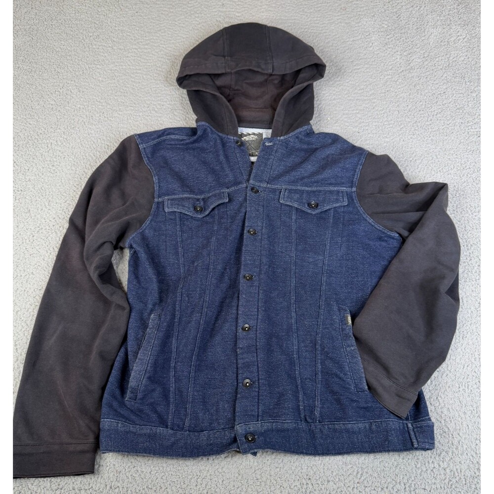 VANS Trucker Jacket Mens XL Blue Black Stretch Button Skater Streetwear Y2K